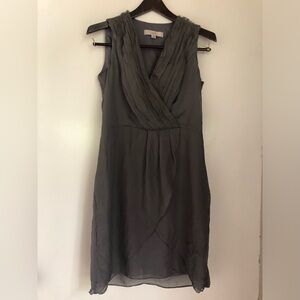LOFT Silk Gray Sleeveless Dress - Size 8- Above Knee/ Draped Petal Skirt